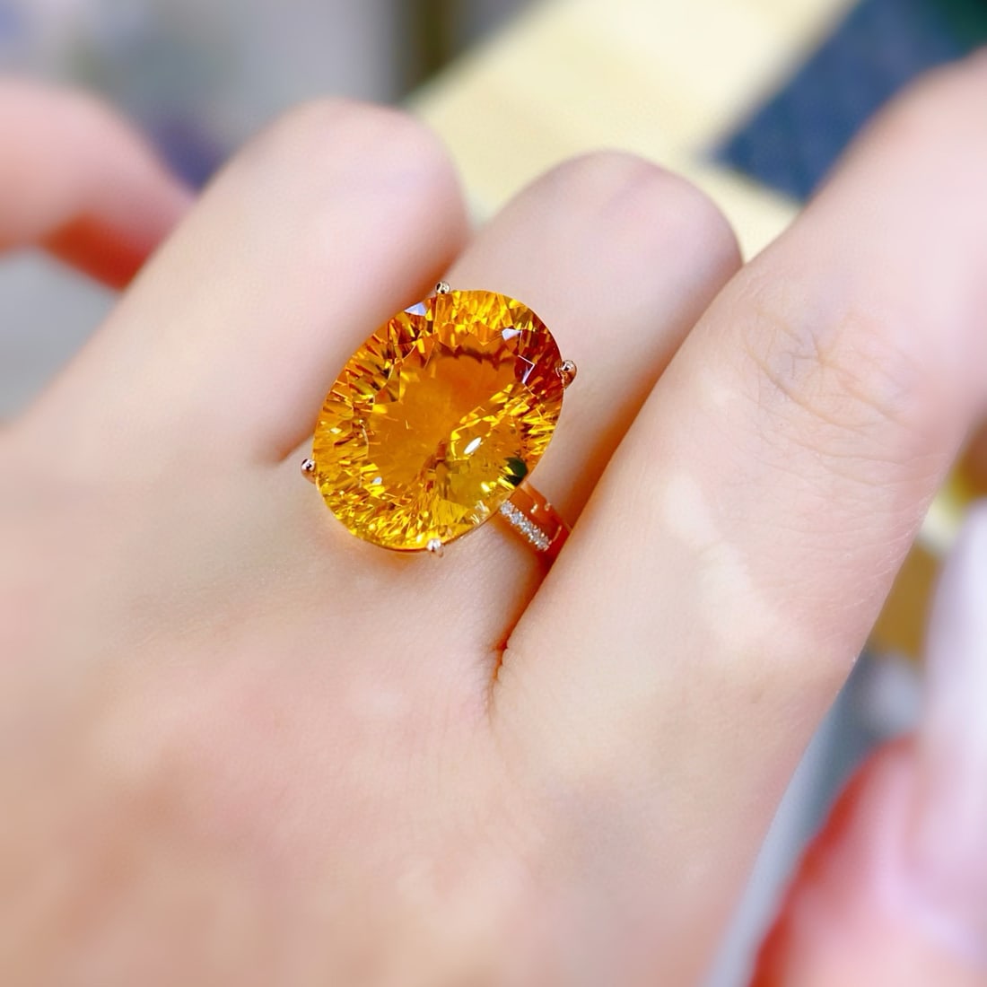 14k Gold 10.98 Ctw Natural Citrine & Diamond Ring - 2