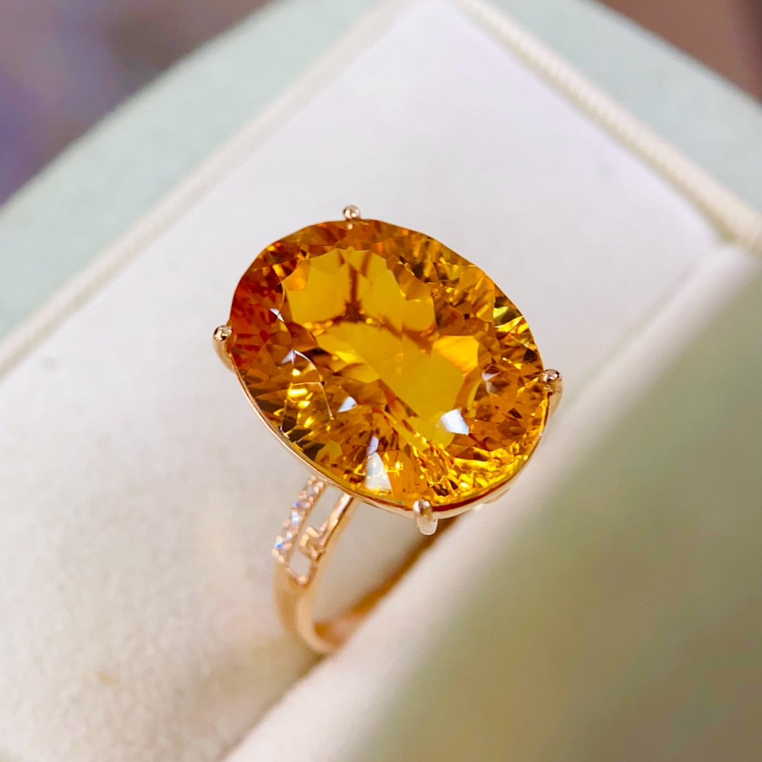 14k Gold 10.98 Ctw Natural Citrine & Diamond Ring - 3