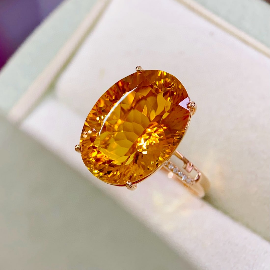 14k Gold 10.98 Ctw Natural Citrine & Diamond Ring - 4