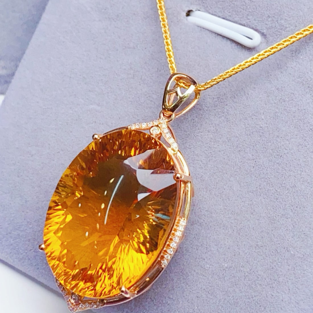 14k Gold 39.52 Ctw Natural Citrine & Diamond Pendant( Without Chain ) - 4