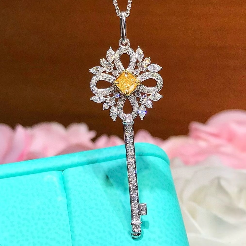 14k Gold 0.88 Ctw Natural Yellow Diamond & Diamond Necklace: Ref:231046227 // gold content:14k gold // main gemstone:yellow diamond // shape:cushion // carat weight:0. 27ct // color:yellow // treatment:natural // // adjacent gemstone 2 : diamond //