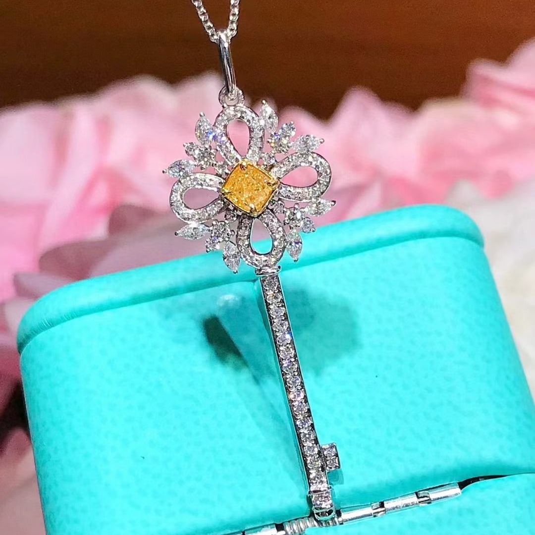 14k Gold 0.88 Ctw Natural Yellow Diamond & Diamond Necklace - 2