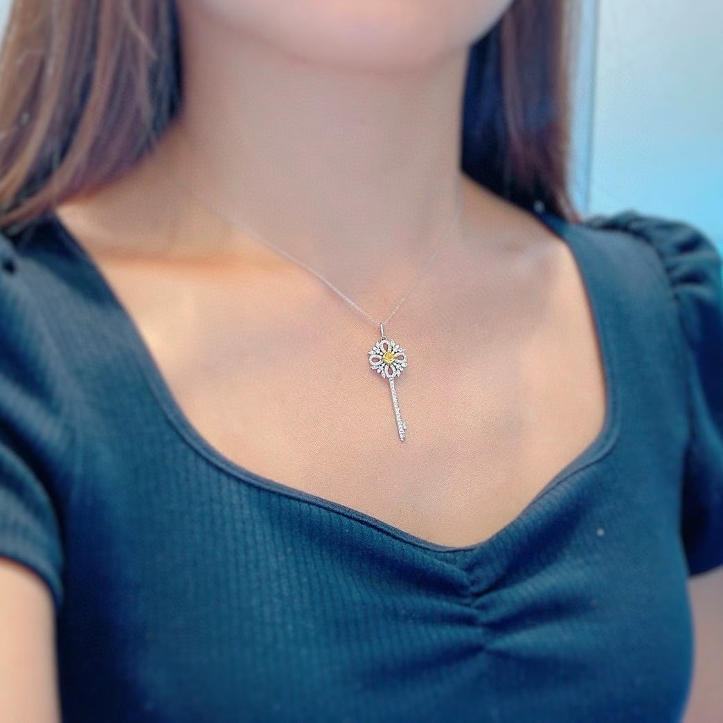 14k Gold 0.88 Ctw Natural Yellow Diamond & Diamond Necklace - 3