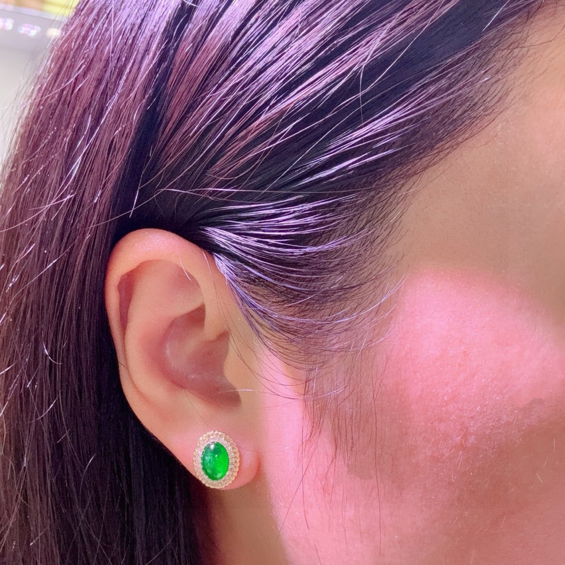 14k Gold 1.46 Ctw Vivid Green Natural Emerald & Diamond Earrings - 3