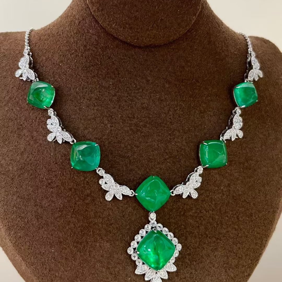 14k Gold 13.5 Ct Natural Emerald & Diamond Necklace - 2