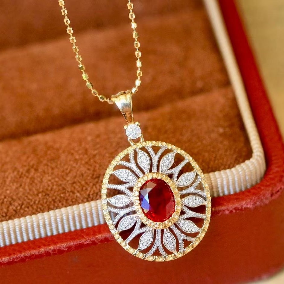 14k Gold 0.65 Ctw Natural Ruby & Diamond Pendant( Without Chain ) - 2