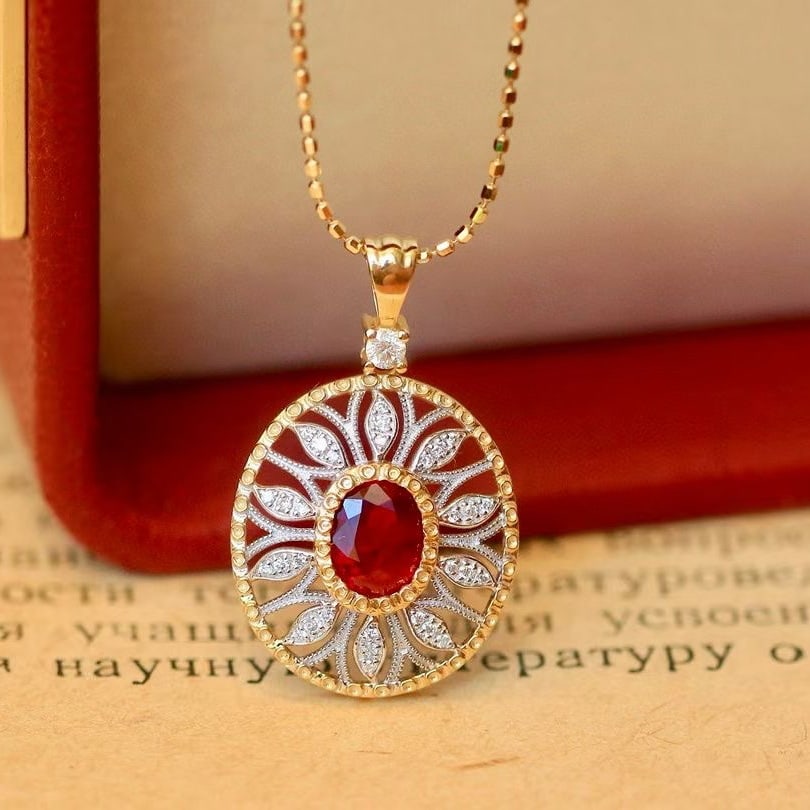 14k Gold 0.65 Ctw Natural Ruby & Diamond Pendant( Without Chain ) - 4