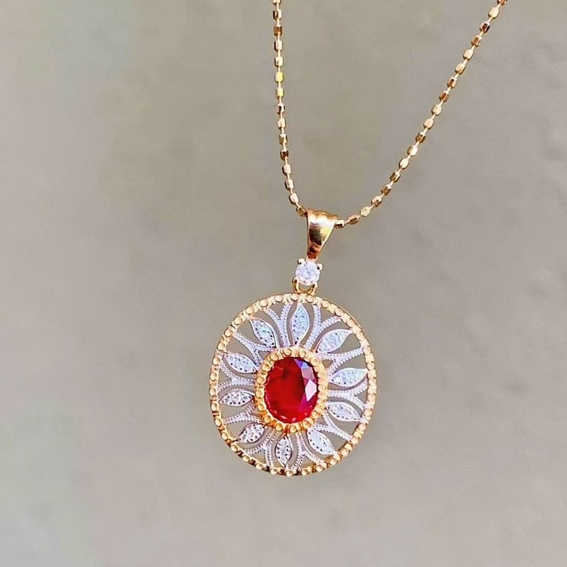 14k Gold 0.65 Ctw Natural Ruby & Diamond Pendant( Without Chain ) - 5