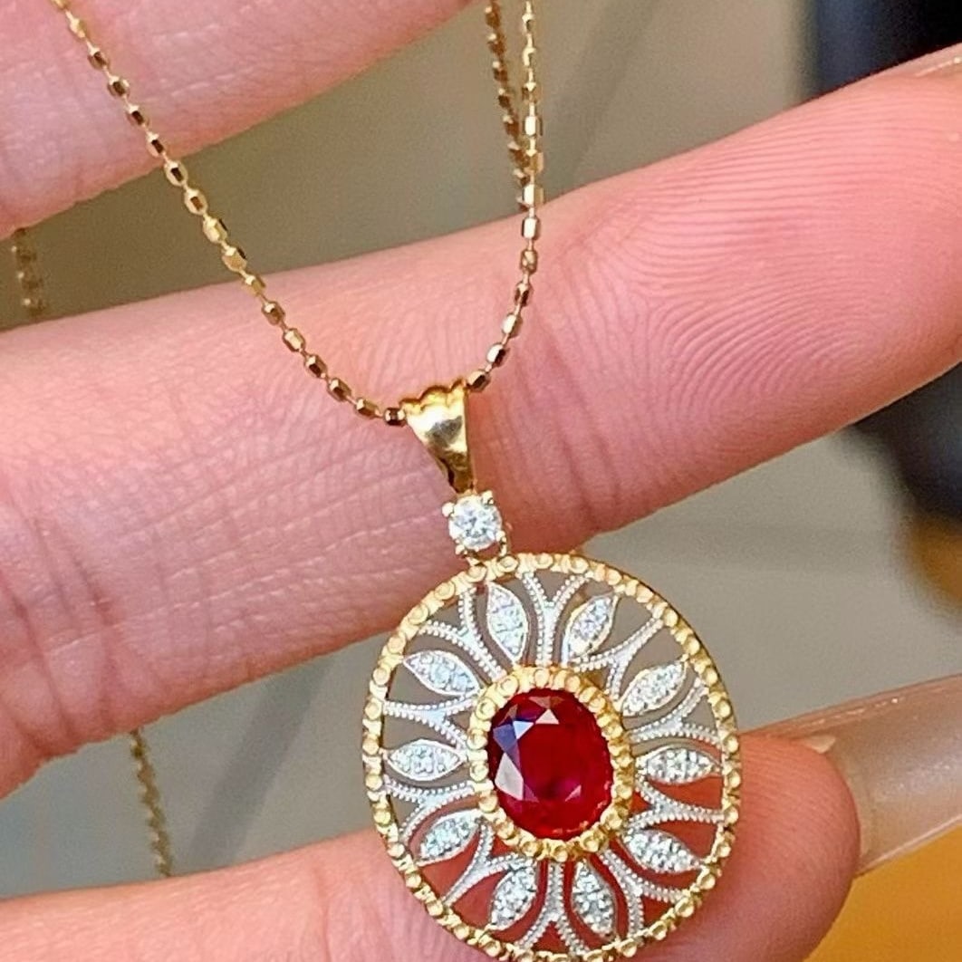 14k Gold 0.65 Ctw Natural Ruby & Diamond Pendant( Without Chain ) - 6