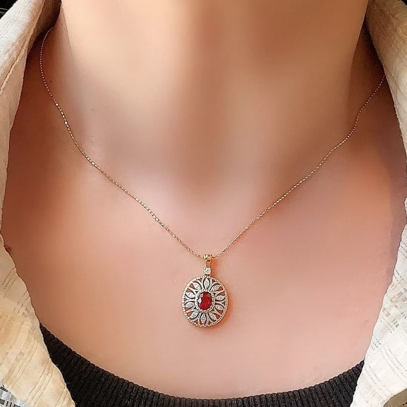 14k Gold 0.65 Ctw Natural Ruby & Diamond Pendant( Without Chain ) - 7