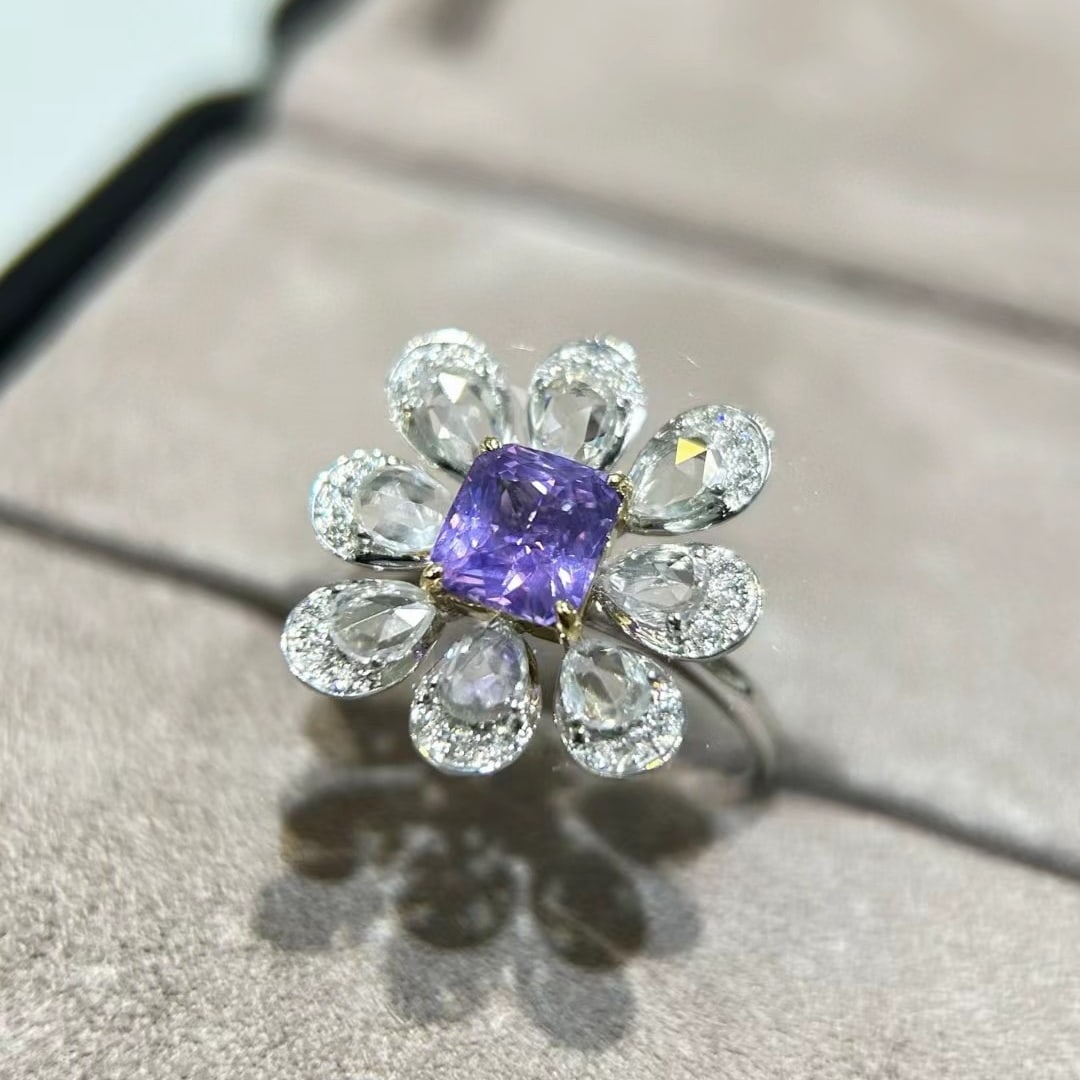 14k Gold 3.37 Ctw Natural Sapphire & Diamond Ring: Ref:231046239 // gold content:14k gold // ring size:7. 25us // // main gemstone:sapphire // shape:octagonal // carat weight:1. 5ct // color:purple // treatment:natural // // adjacent gemstone 2 :