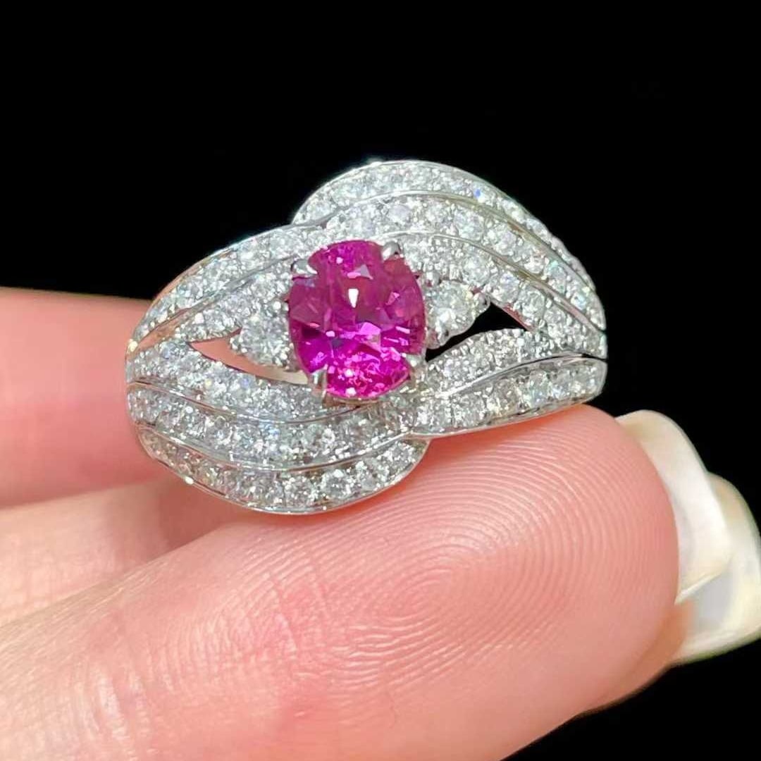 14k Gold 1.13 Ct Natural Sapphire & Diamond Ring: Ref:231046242 // gold content:14k gold // ring size:7. 25us // // main gemstone:sapphire // shape:oval // carat weight:1. 13ct // color:pink // treatment:natural // // adjacent gemstone 2 : diamond