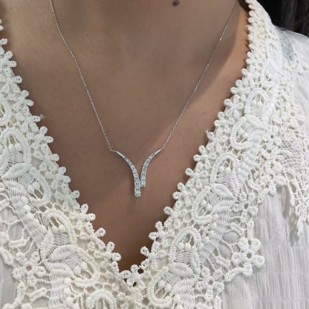 14k Gold 0.65 Ct Natural H Diamond Necklace - 2