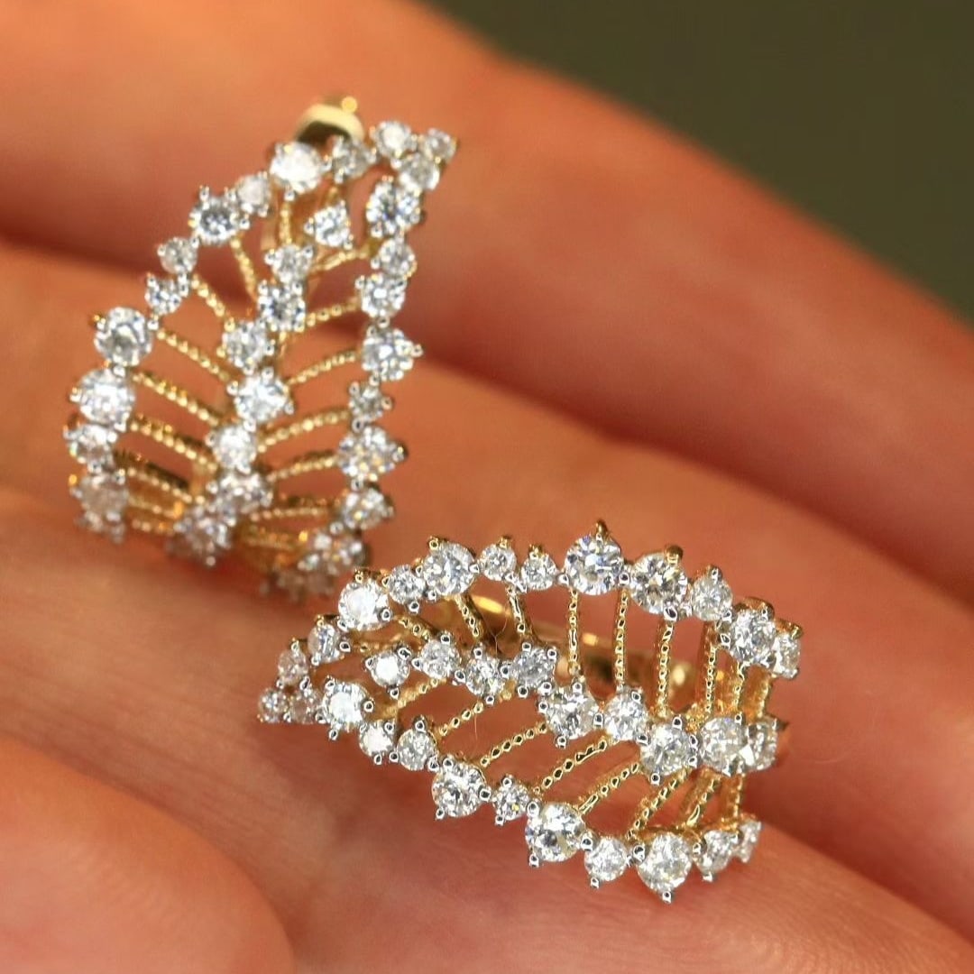 14k Gold 0.82 Ct Natural H Diamond Earrings - 2