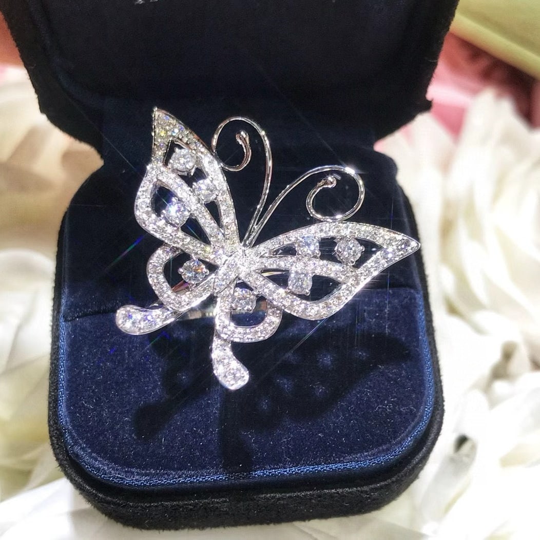 14k Gold 1.65 Ct Natural H Diamond & Butterfly Ring: Ref:231046253 // gold content:14k gold // ring size:7. 25us // // main gemstone:diamond // shape:round // carat weight:1. 65ct // clarity grade:vs-si // color:h // treatment:natural // cut grade:g //
