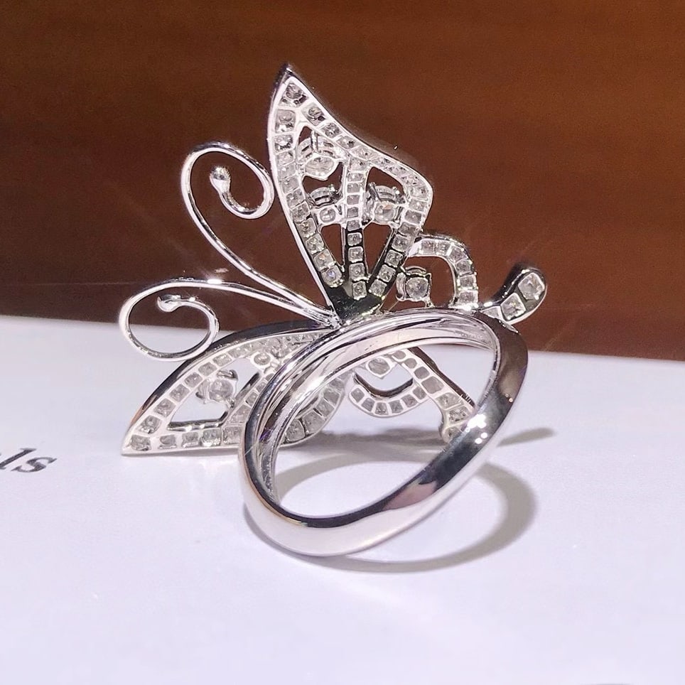 14k Gold 1.65 Ct Natural H Diamond & Butterfly Ring - 2