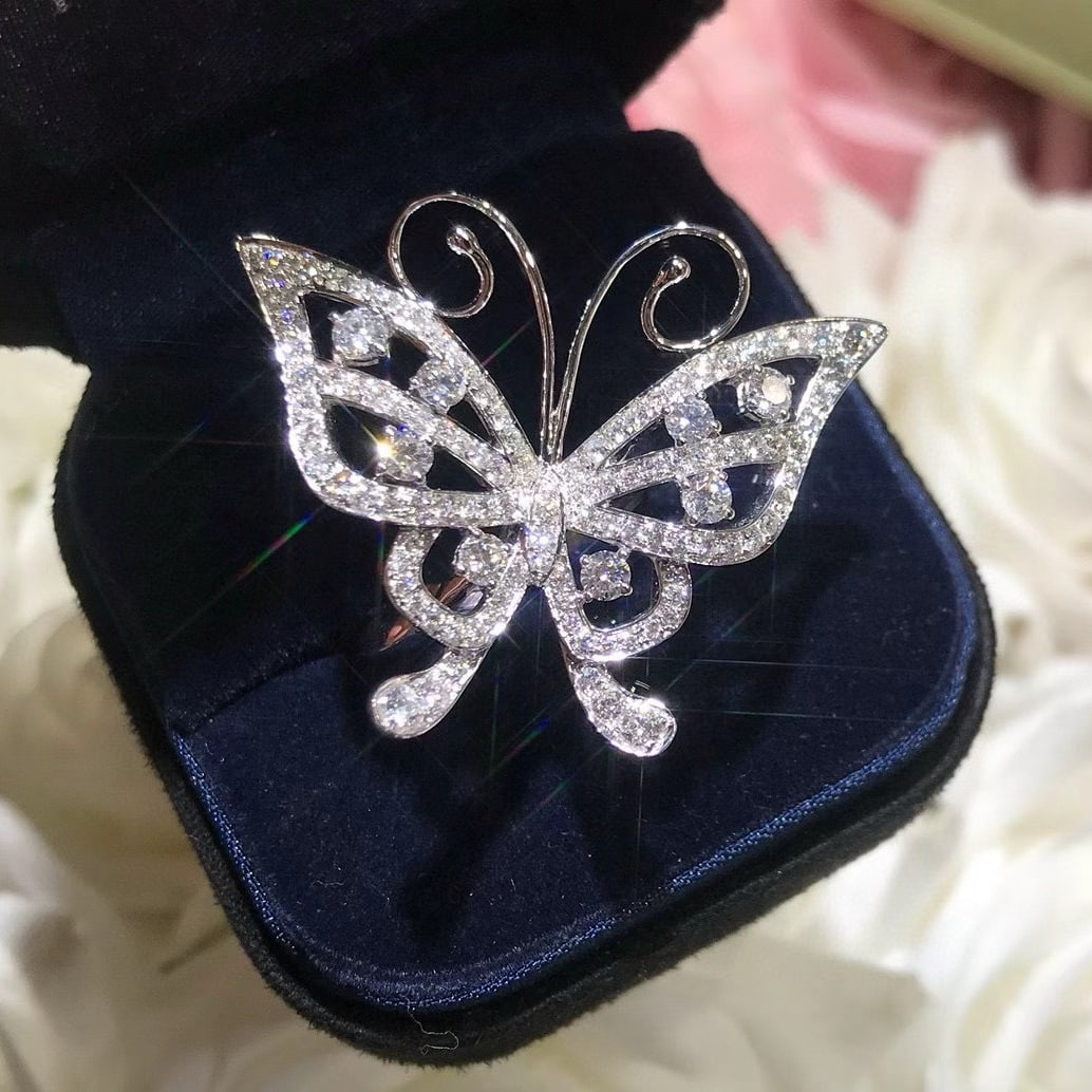 14k Gold 1.65 Ct Natural H Diamond & Butterfly Ring - 6