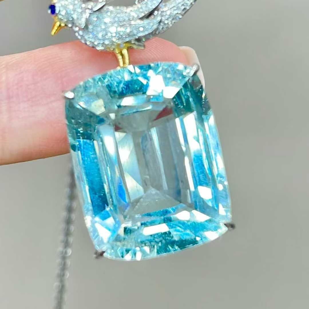 14k Gold 19 Ct Natural Aquamarine & Diamond Pendant( Without Chain ) - 3
