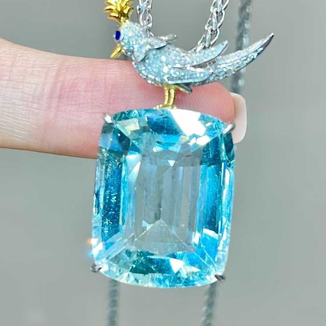 14k Gold 19 Ct Natural Aquamarine & Diamond Pendant( Without Chain ) - 5