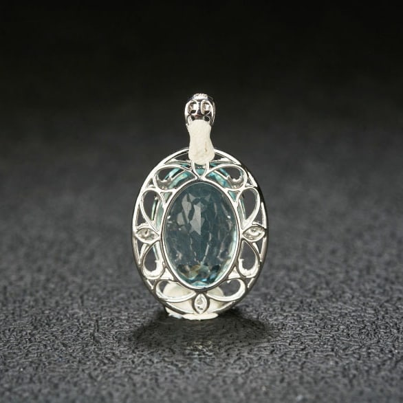 14k Gold 7.03 Ct Natural Aquamarine & Diamond Pendant( Without Chain ) - 4