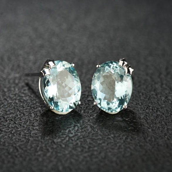 14k Gold 6.05 Ct Natural Aquamarine Earrings - 5