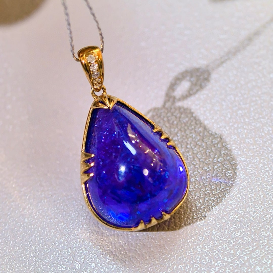 14k Gold 14.55 Ct Natural Tanzanite & Diamond Pendant( Without Chain ) - 3