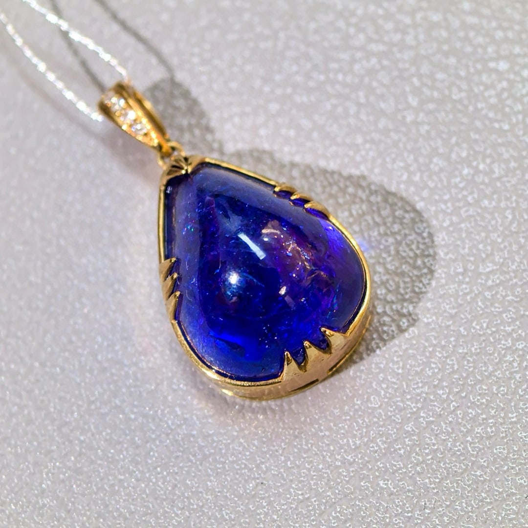 14k Gold 14.55 Ct Natural Tanzanite & Diamond Pendant( Without Chain ) - 5