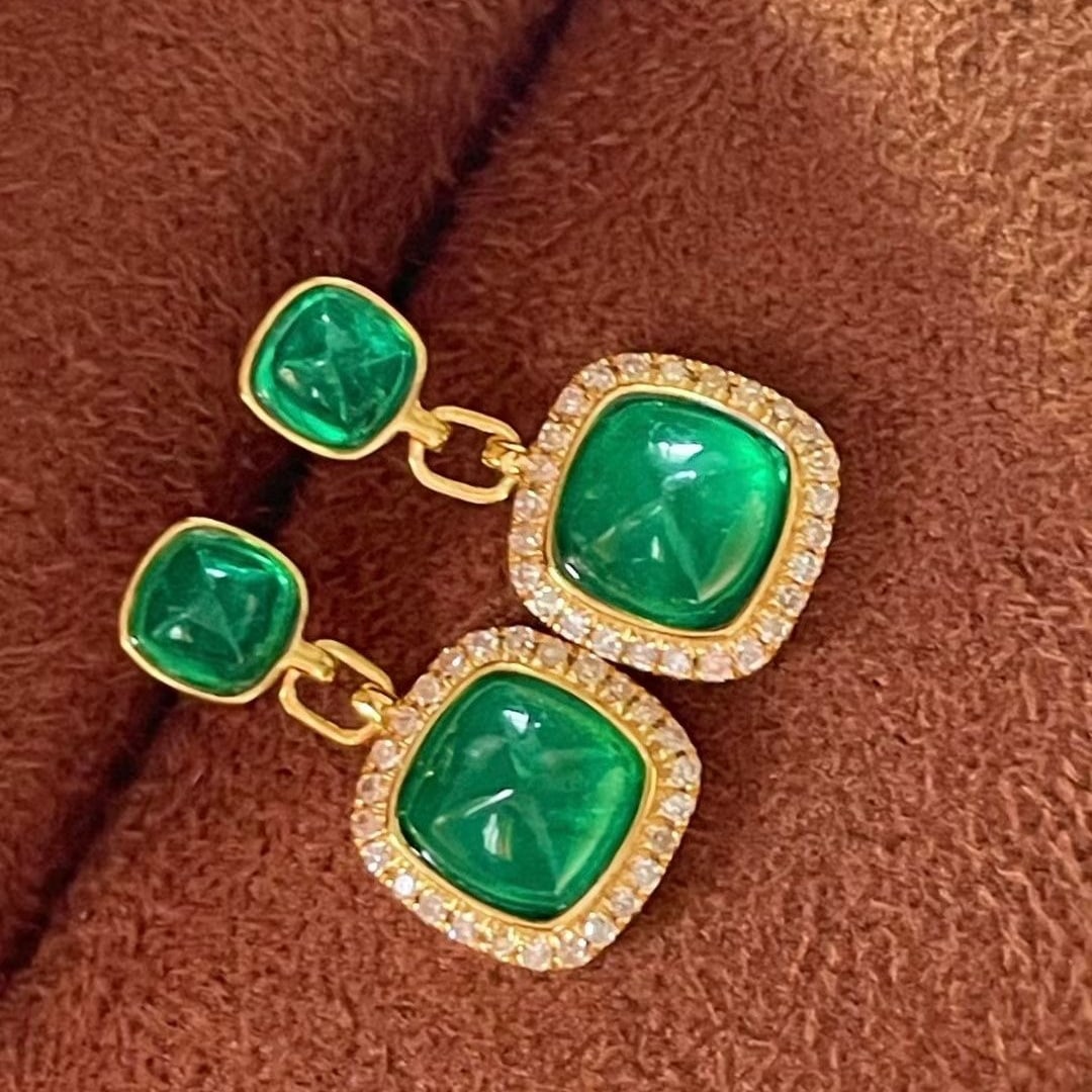 14k Gold 1.65 Ct Natural Emerald & Diamond Earrings - 2