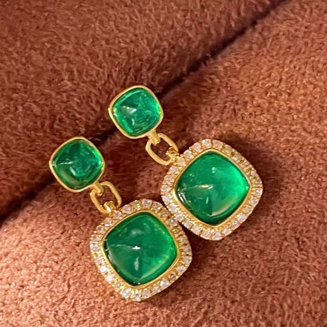 14k Gold 1.65 Ct Natural Emerald & Diamond Earrings - 4