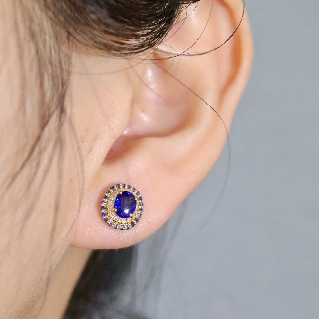 14k Gold 1.11 Ctw Vivid Blue Natural Sapphire & Diamond Earrings - 6