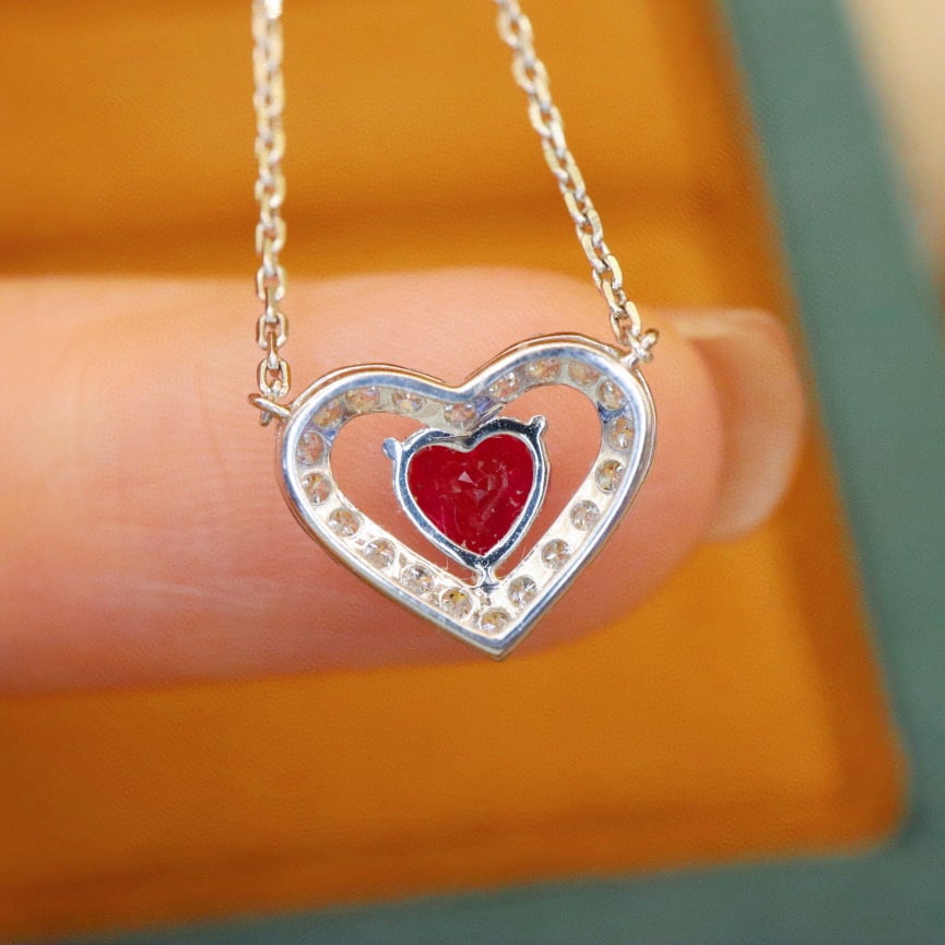 14k Gold 0.70 Ctw Natural Ruby & Diamond Necklace - 4