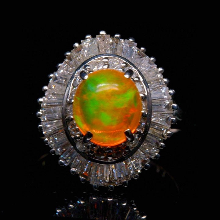 14k Gold 3.61 Ctw Natural Opal & Diamond Ring: Ref:231046282 // gold content:14k gold // ring size:7. 25us // // main gemstone:opal // shape:oval // carat weight:2. 17ct // color:color // treatment:natural // // adjacent gemstone 2 : diamond // sh