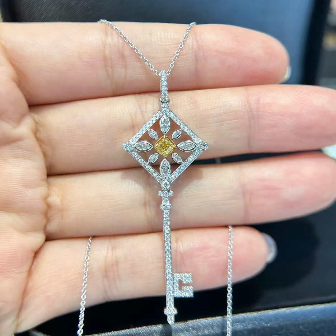 14k Gold 1.01 Ctw Natural Yellow Diamond & Diamond Necklace - 2