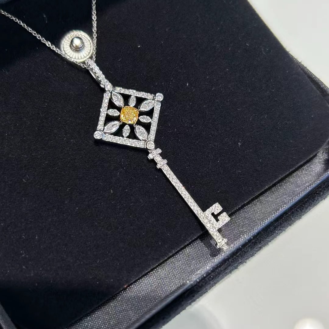 14k Gold 1.01 Ctw Natural Yellow Diamond & Diamond Necklace - 6