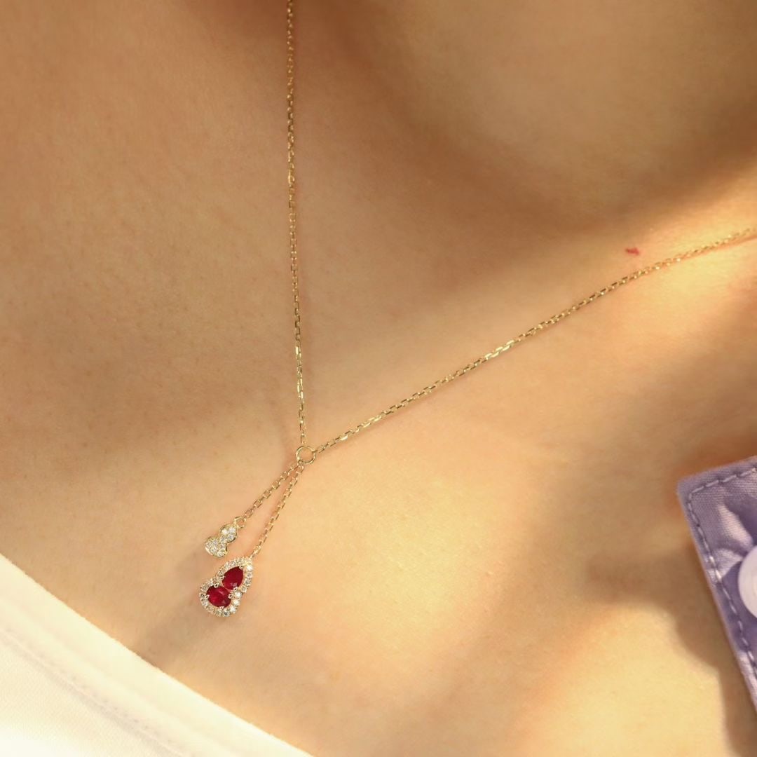 14k Gold 0.33 Ctw Natural Ruby & Diamond Necklace - 2