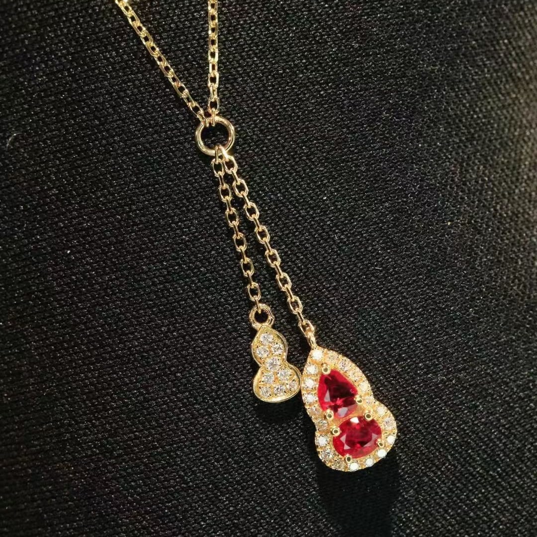 14k Gold 0.33 Ctw Natural Ruby & Diamond Necklace - 3