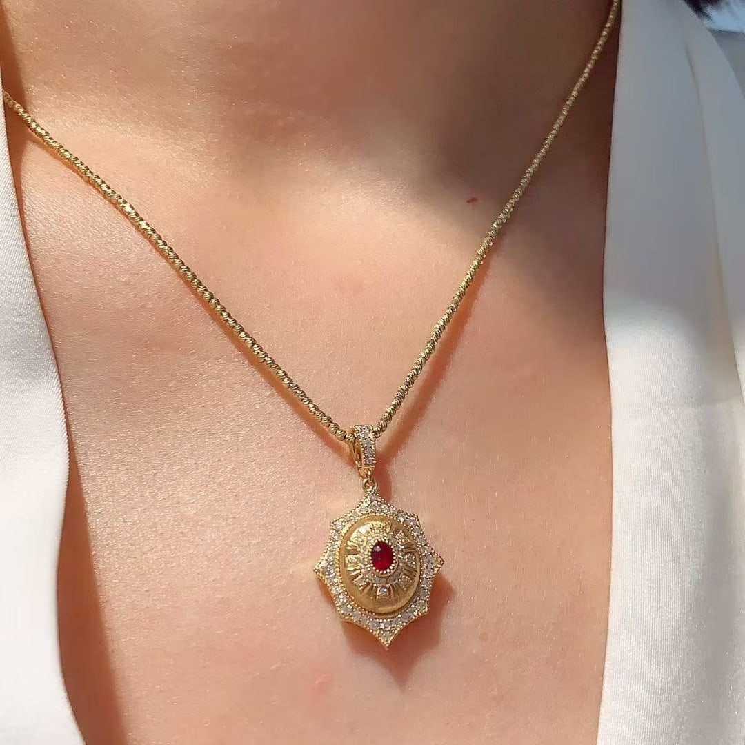 14k Gold 0.55 Ctw Natural Ruby & Diamond Pendant( Without Chain ) - 2