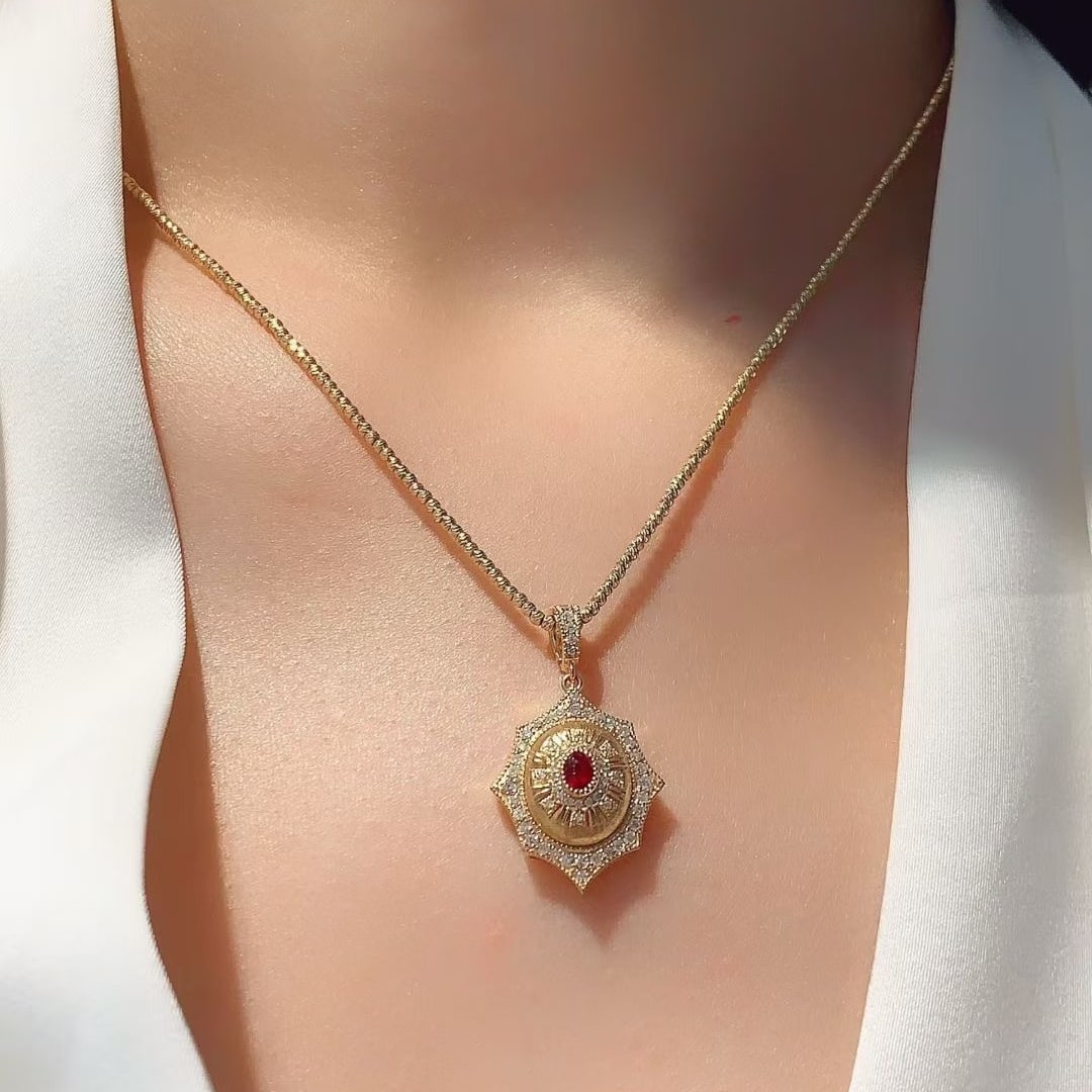 14k Gold 0.55 Ctw Natural Ruby & Diamond Pendant( Without Chain ) - 3