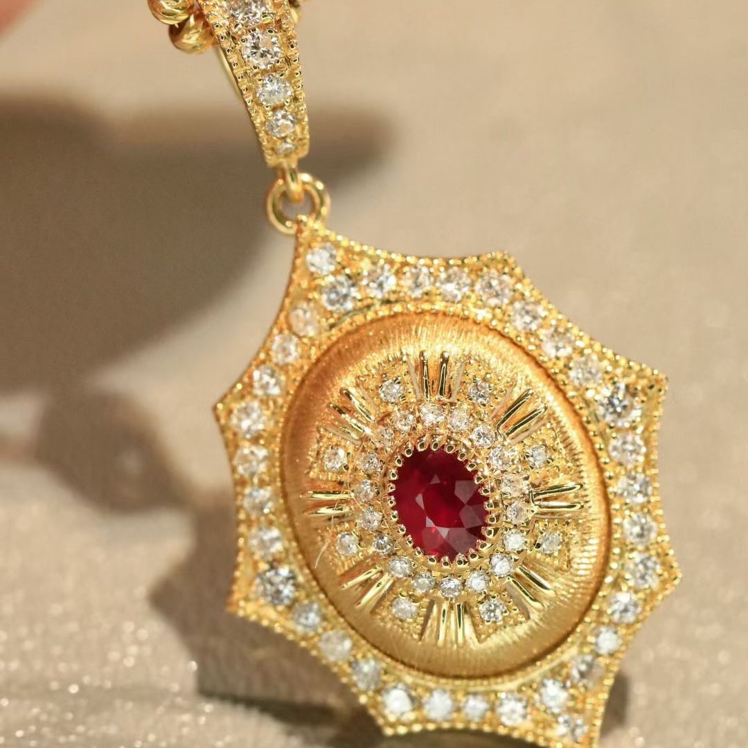 14k Gold 0.55 Ctw Natural Ruby & Diamond Pendant( Without Chain ) - 6