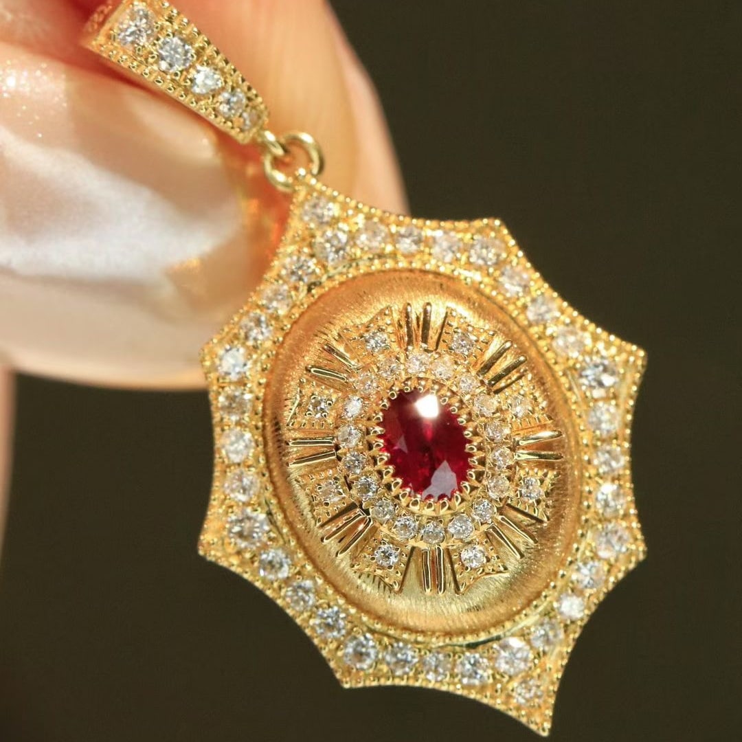 14k Gold 0.55 Ctw Natural Ruby & Diamond Pendant( Without Chain ) - 7