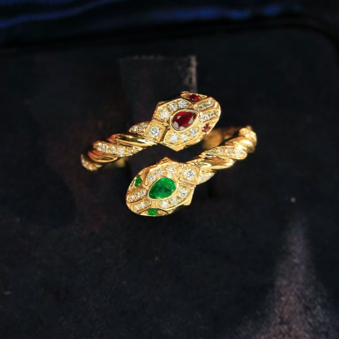 14k Gold 0.4 Ctw Natural Emerald & Ruby & Diamond Ring - 4