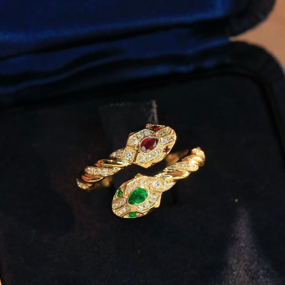 14k Gold 0.4 Ctw Natural Emerald & Ruby & Diamond Ring - 5