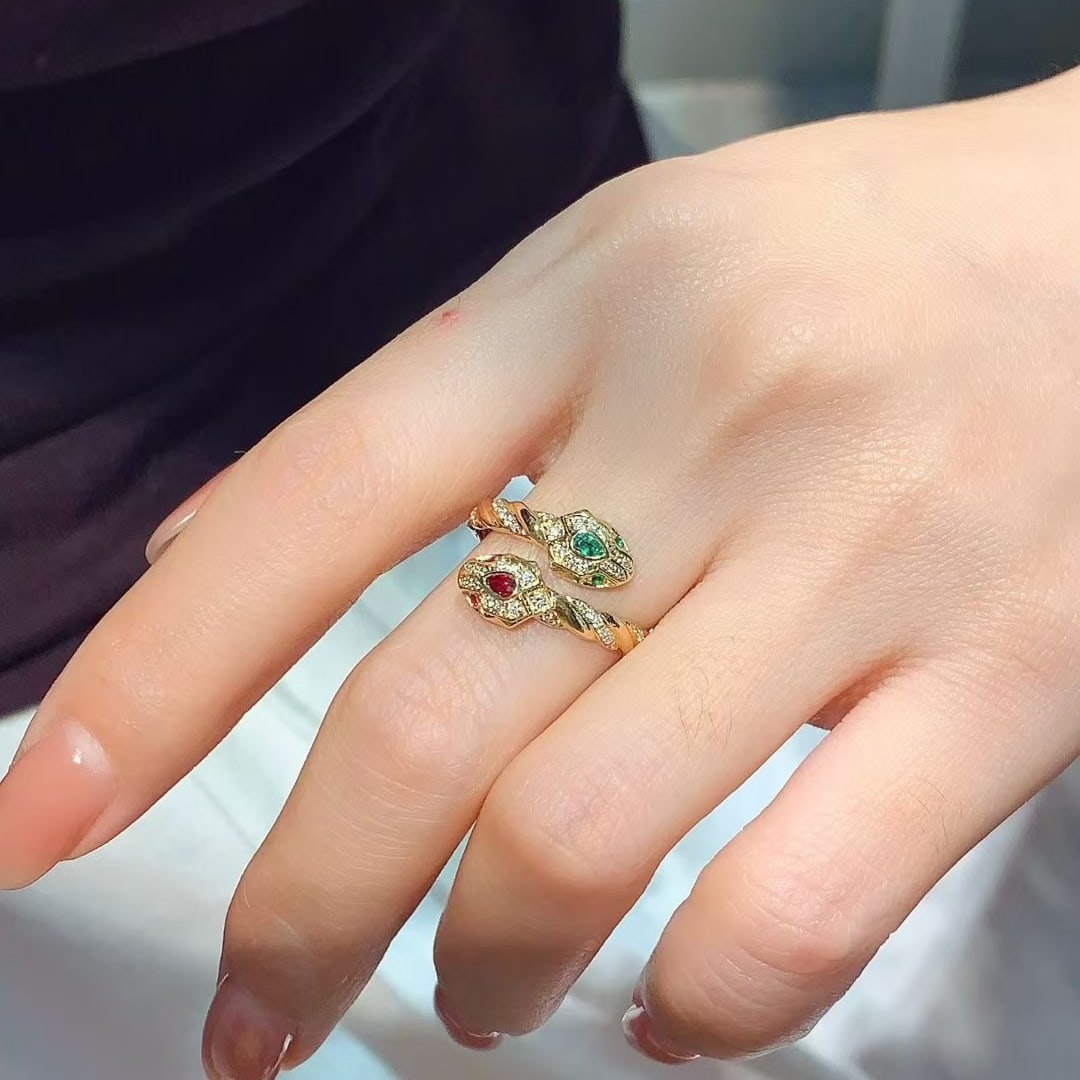 14k Gold 0.4 Ctw Natural Emerald & Ruby & Diamond Ring - 7