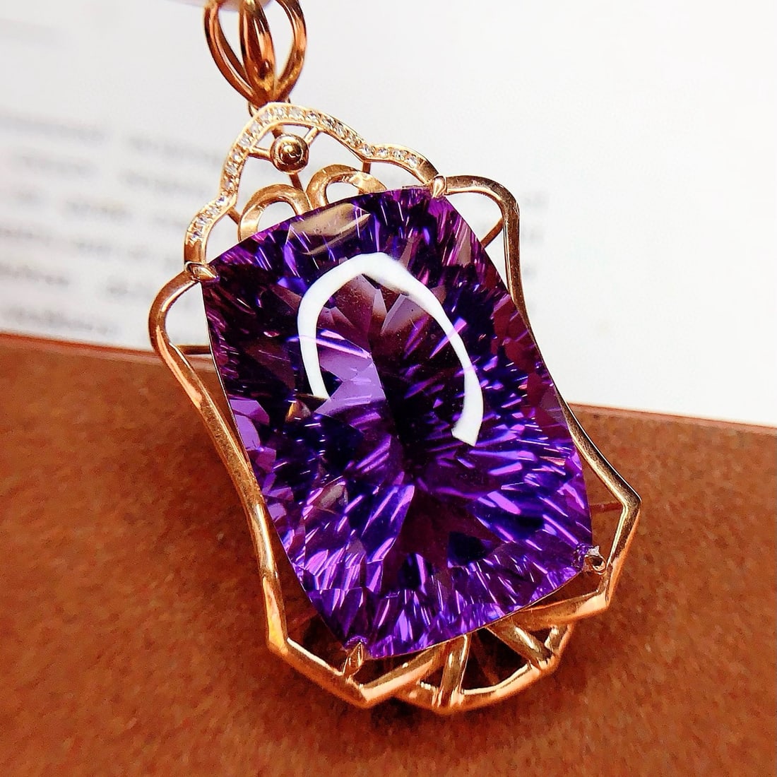 14k Gold 41.4 Ct Natural Amethyst & Diamond Pendant( Without Chain ) - 4