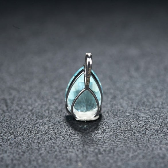 14k Gold 3.58 Ct Natural Aquamarine & Diamond Pendant( Without Chain ) - 4