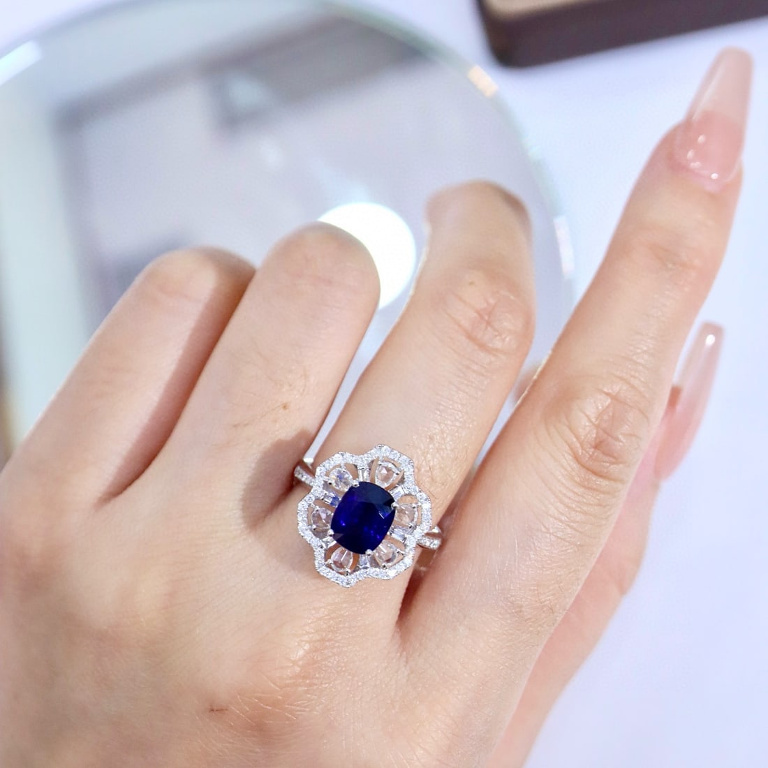 14k Gold 3.15 Ctw Natural Sapphire & Diamond Ring - 4