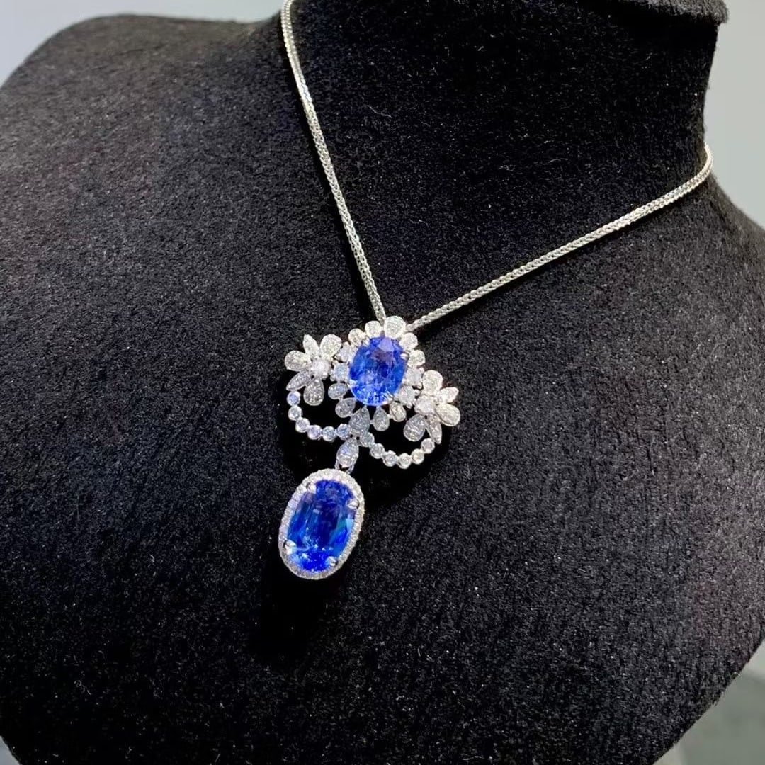 14k Gold 3.5 Ct Natural Sapphire & Diamond Pendant( Without Chain ) - 6