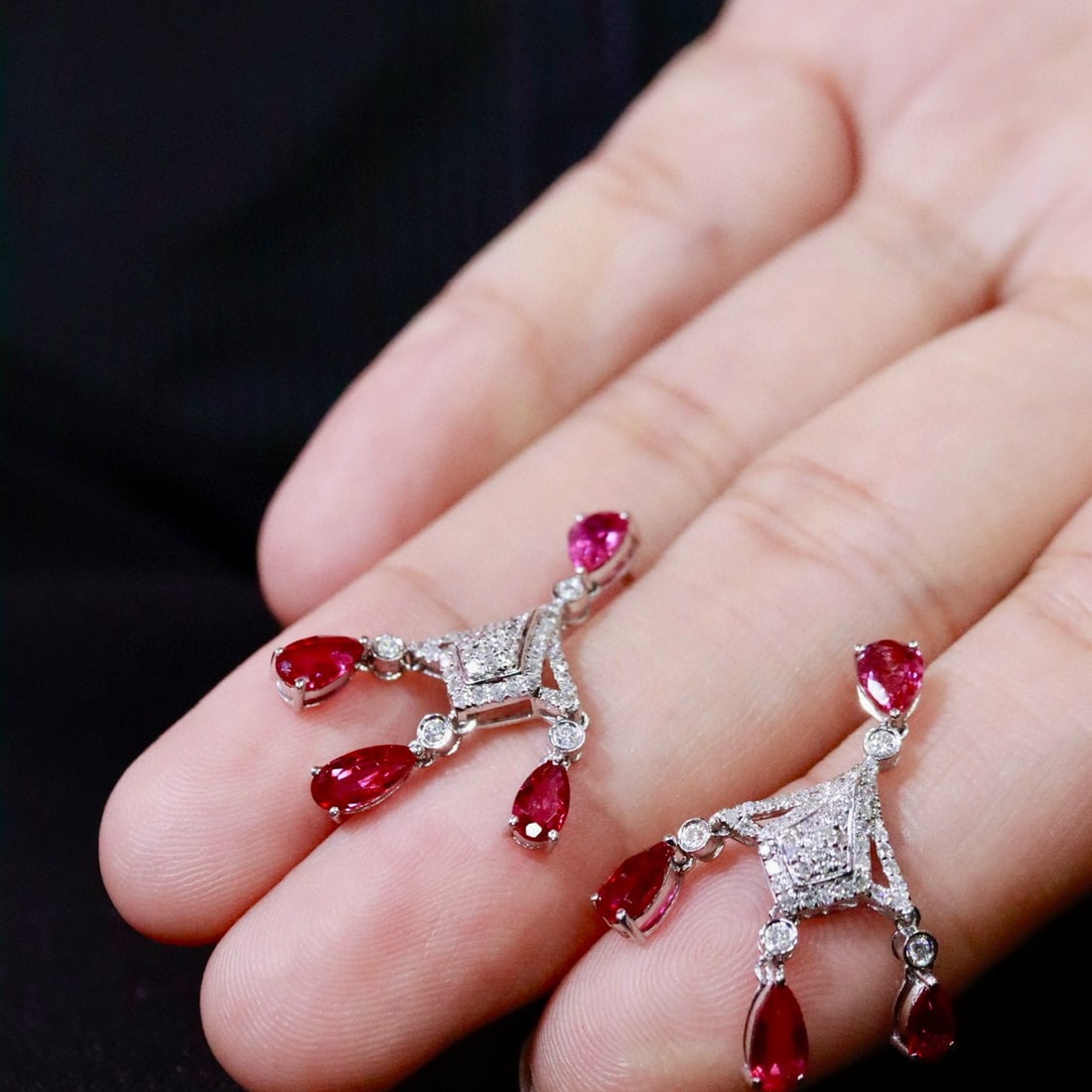 14k Gold 3.00 Ctw Natural Ruby & Diamond Earrings - 2
