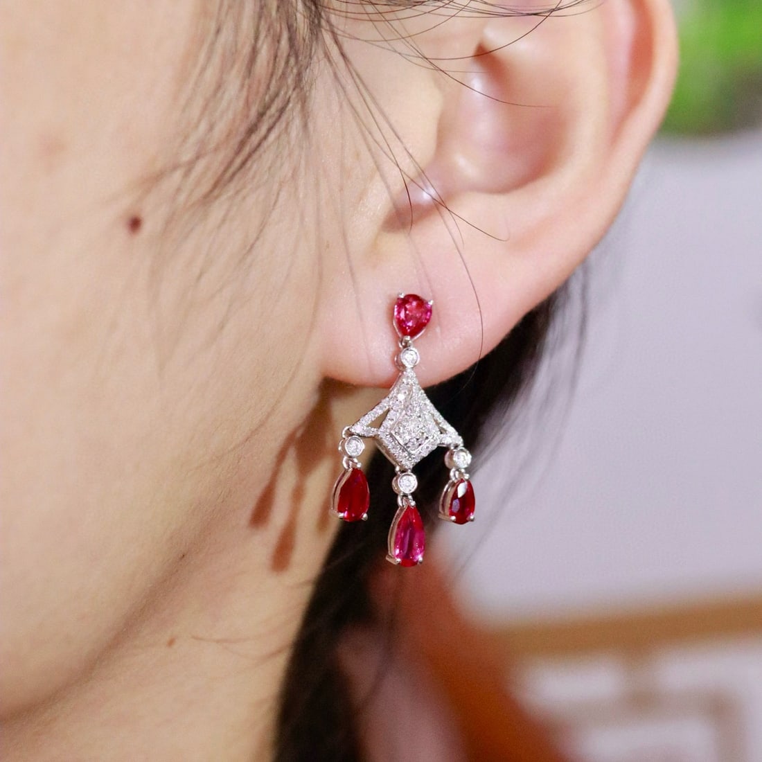 14k Gold 3.00 Ctw Natural Ruby & Diamond Earrings - 4
