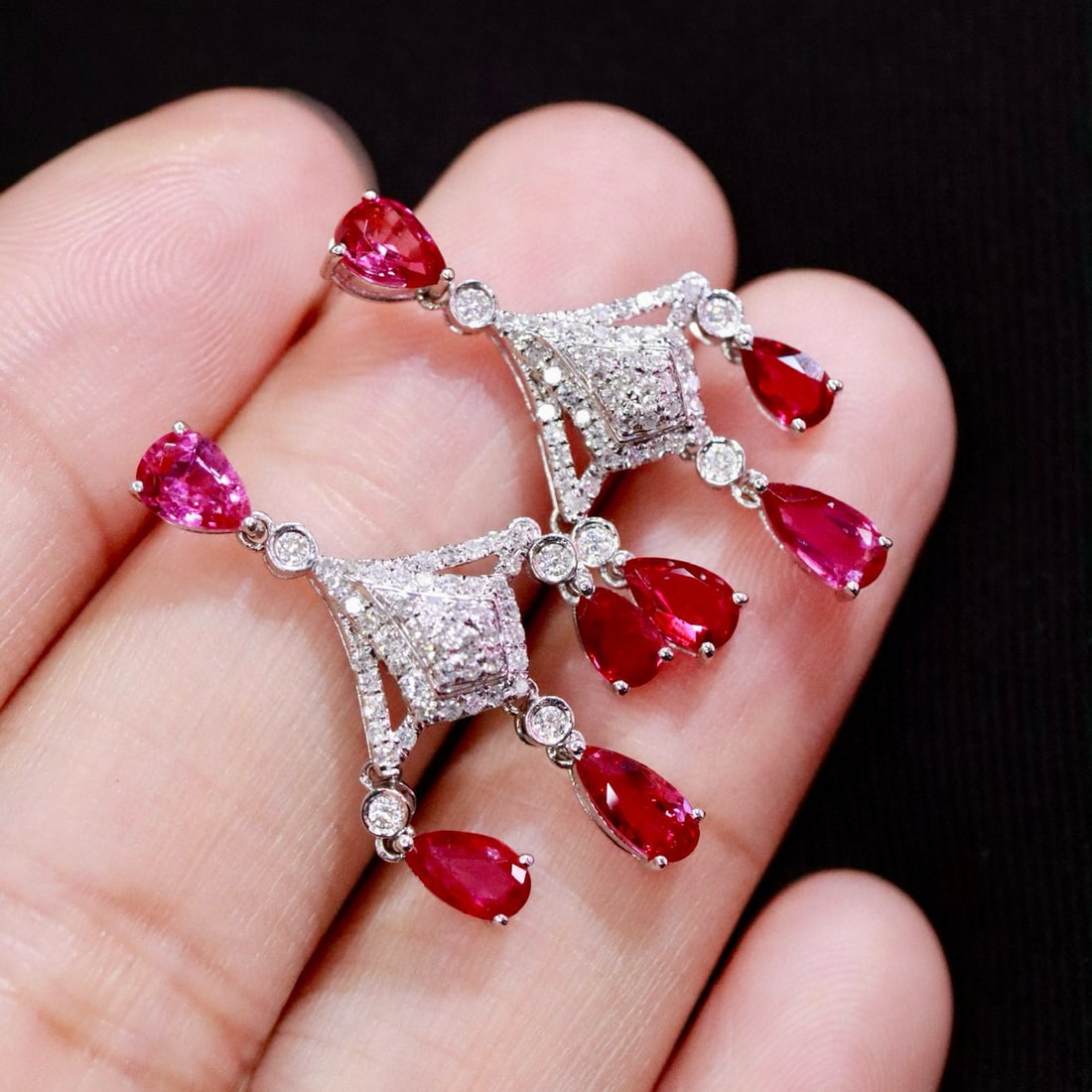 14k Gold 3.00 Ctw Natural Ruby & Diamond Earrings - 5